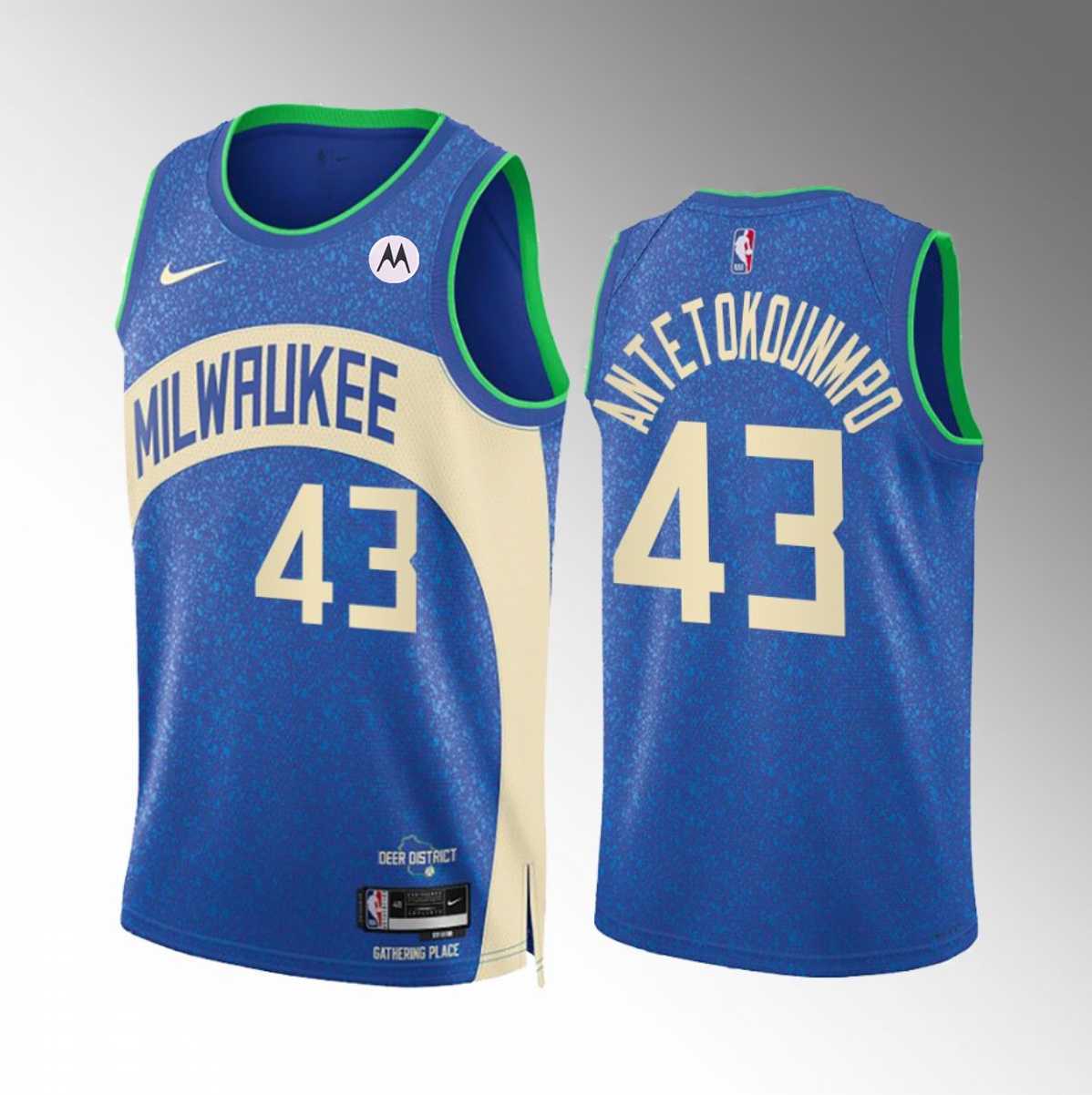 Men's Milwaukee Bucks #43 Thanasis Antetokounmpo Blue 2023-24 City Edition Stitched Basketball Jersey Dzhi